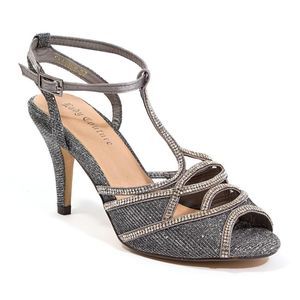 Lady Couture women's Glitter Ankle Strap Stiletto Sandal, Pewter EU38